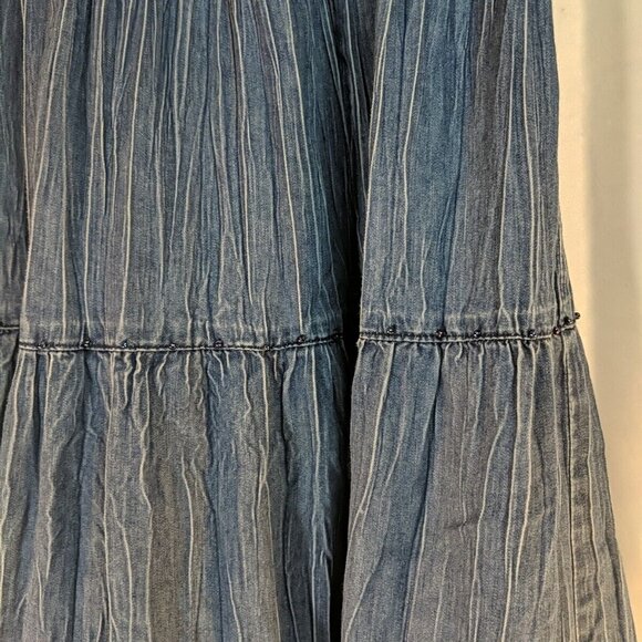 Alfred Dunner Beaded Denim Maxi Skirt 12P Elastic Waist Blue Jean Boho Midi - Picture 2 of 12
